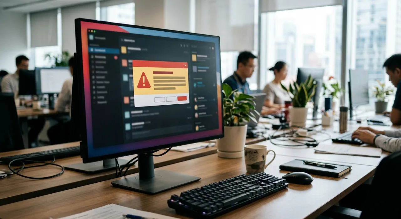 Tela de Windows 11 exibindo um pop‑up da McAfee sobre segurança, ao lado dos logotipos da Microsoft, LG e do antivírus