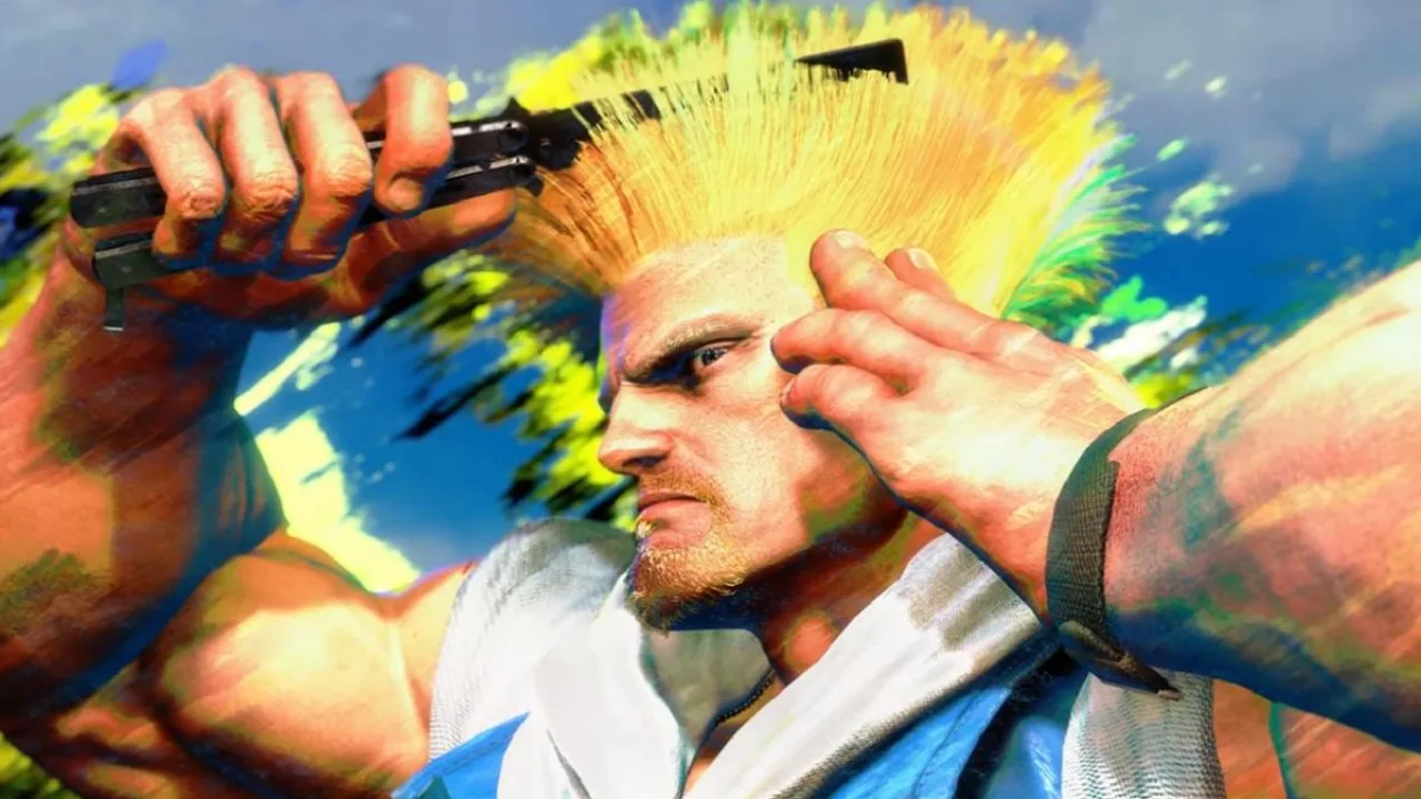 Ryu e Chun‑Li em pose de combate, ao fundo o logo vibrante de Street Fighter 6 sobre um fundo urbano neon