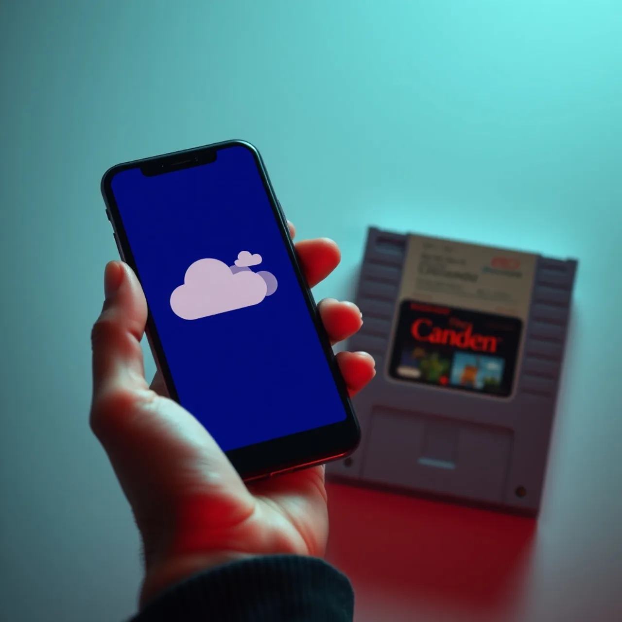 Um jovem em roupa de treino, segurando o celular aberto no Pokémon Bank, enquanto faz agachamento com halteres