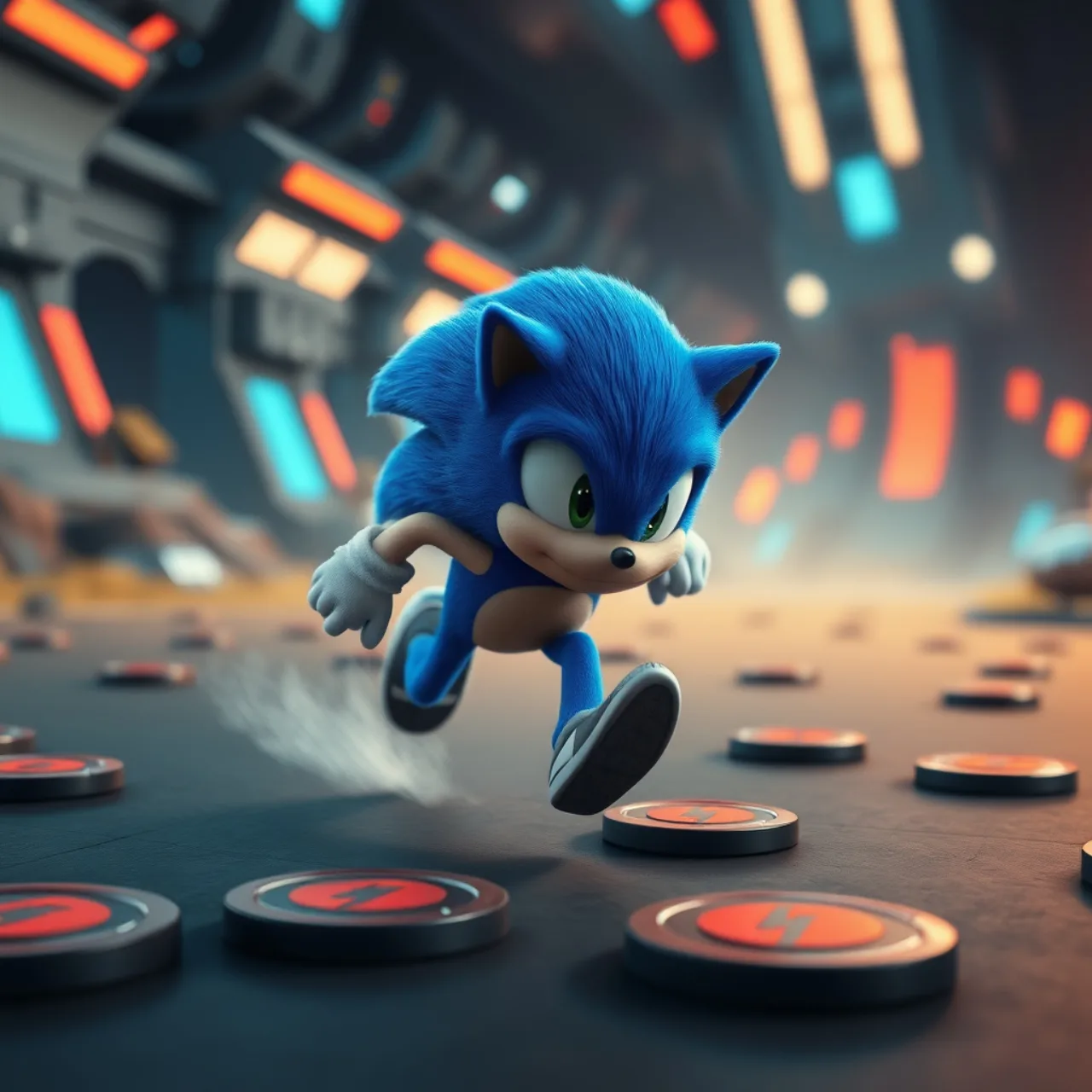 Um corredor usando fones de ouvido, vestindo camiseta com o logo do Sonic, enquanto segura um controle de videogame