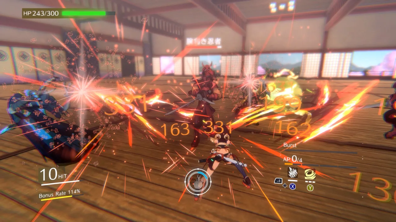 Personagem feminina estilizada empunhando uma katana em cenário de cerejeiras com interface de jogo roguelite