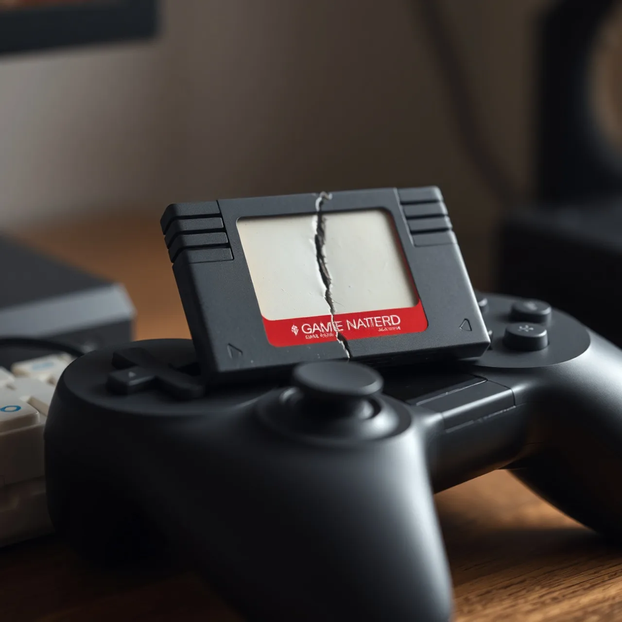 Jogador suado, segurando um controle, faz agachamento com halteres ao lado de um console Xbox ligado