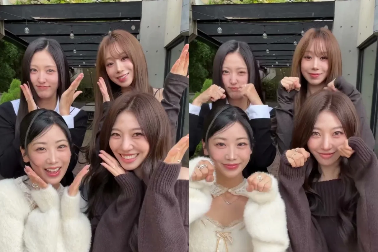Hyeyeon, Yuji, Dahye e Haeryung posam juntas em frente ao logo da BESTie, anunciando a reunião após 11 anos