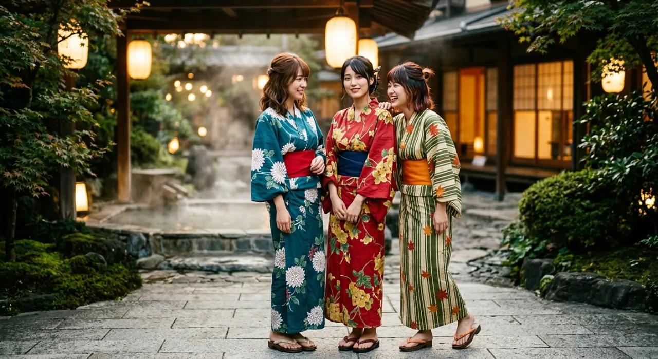 Modelo em yukata de Eris faz alongamento de pernas com halteres leves ao lado de garrafa d'água