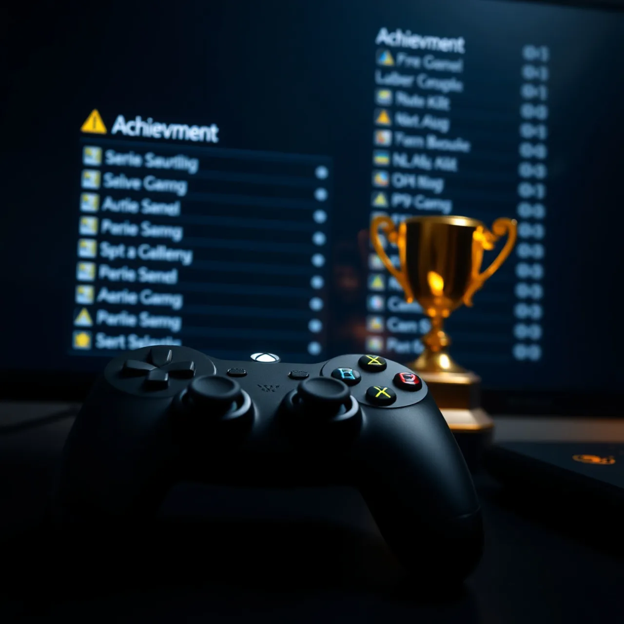 Jovem em roupa esportiva faz flexões segurando controle Xbox, ao lado de um troféu de platina brilhante