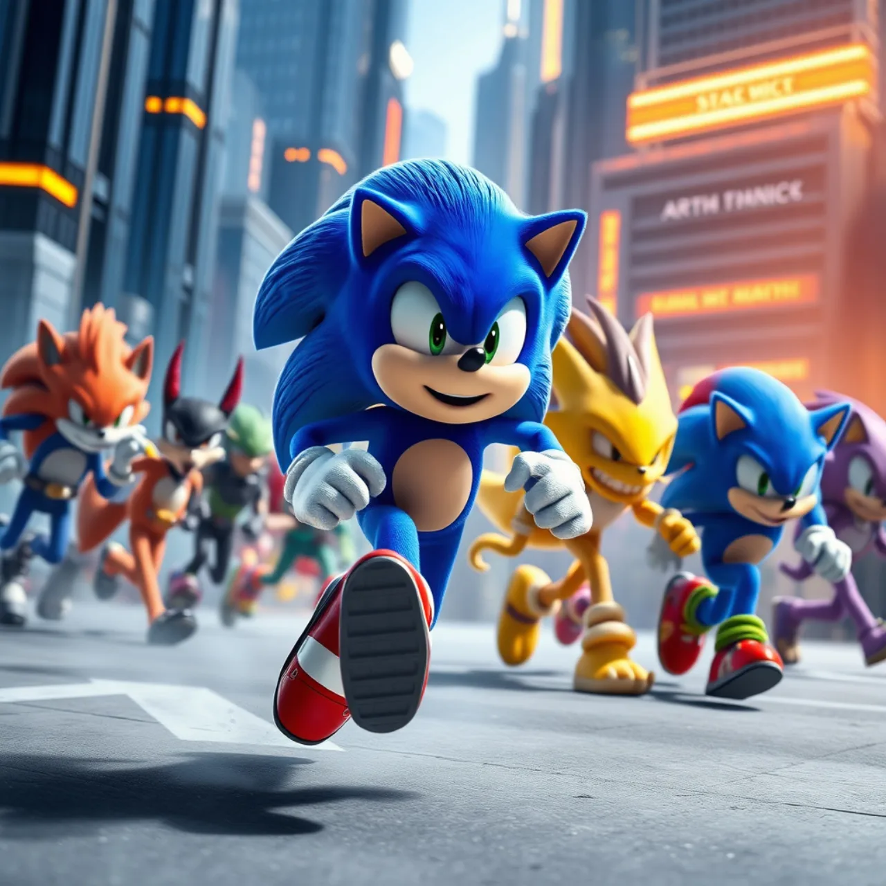 Jovem em roupa de academia segurando halteres, com pôster do Sonic ao fundo exibindo personagens em ação