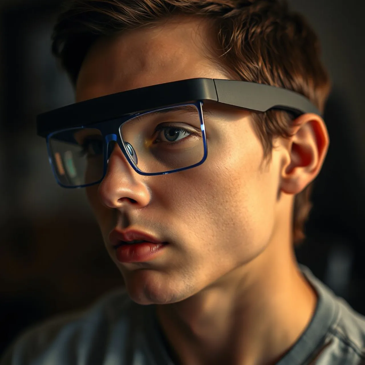 Óculos Ray‑Ban Meta com lente que emite luz ao capturar foto, destacando o logotipo da Meta na armação