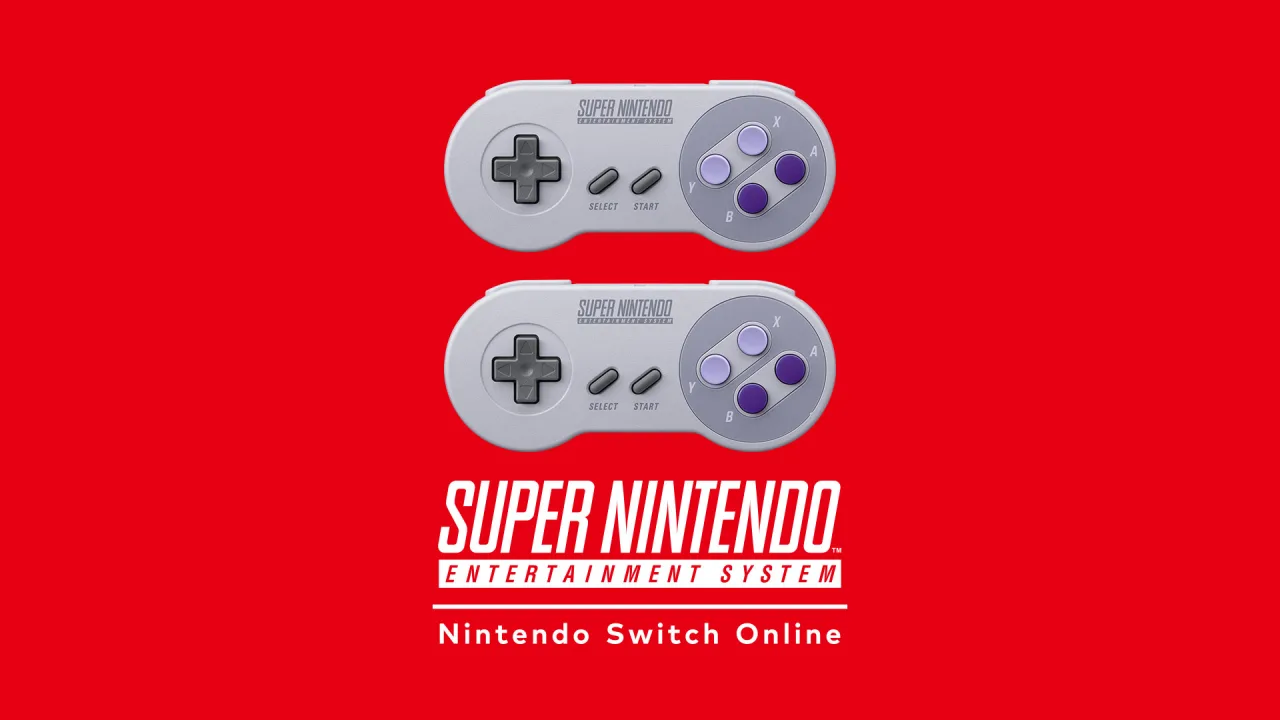Um controle Nintendo Switch sobre um fundo colorido do Virtual Boy, com paletas de cores vibrantes ao redor