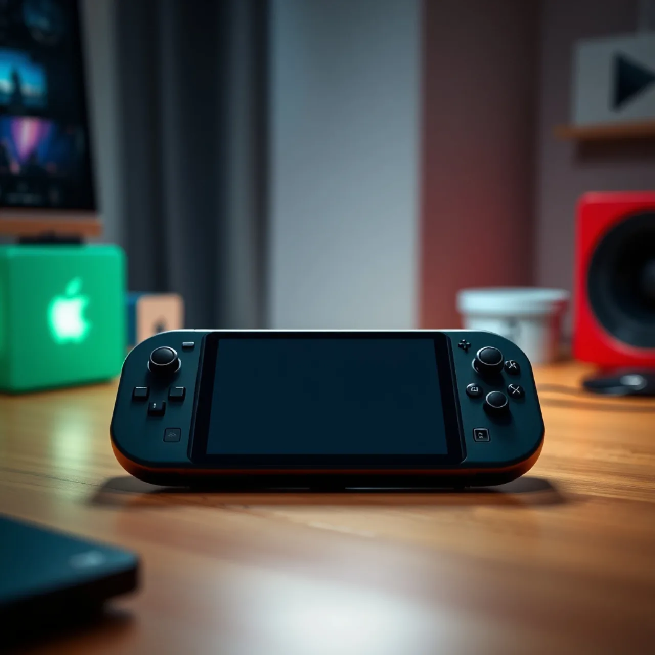Jovem faz agachamento segurando o Nintendo Switch 2, com garrafa de água e tapete de yoga ao fundo