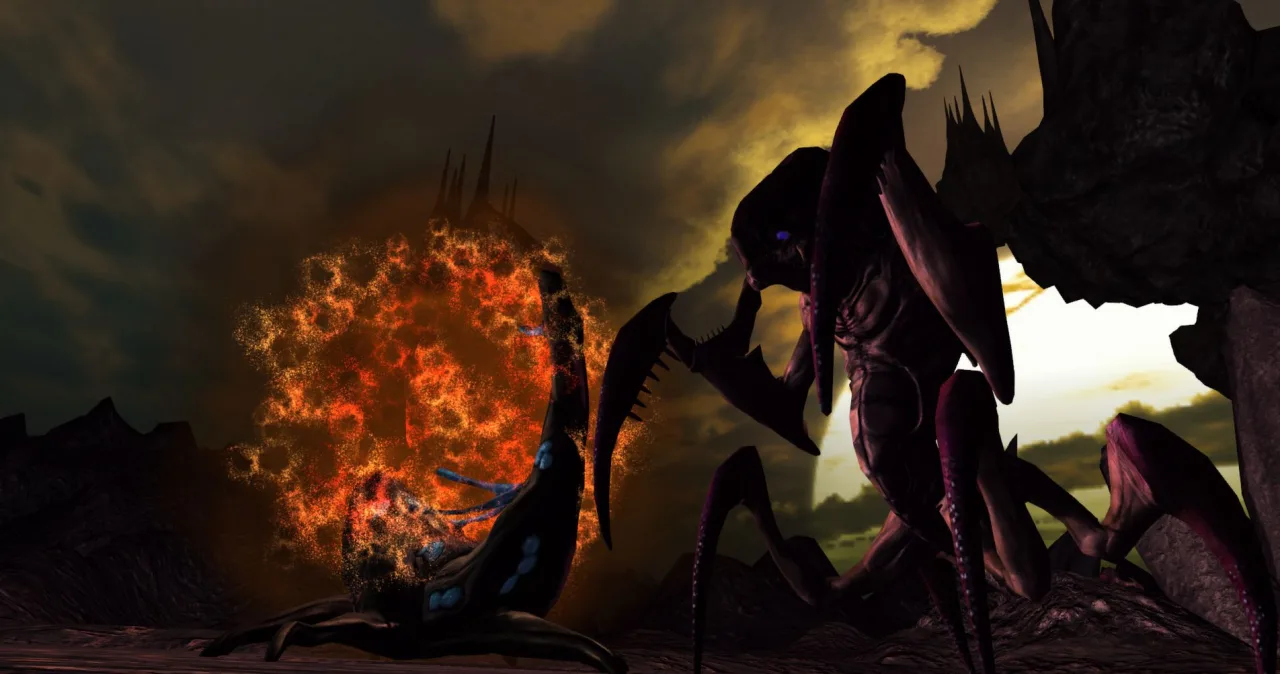 Gamer fazendo prancha ao lado de um monitor com Deadzone: Rogue 2, uma garrafa de água e uma tigela de frutas