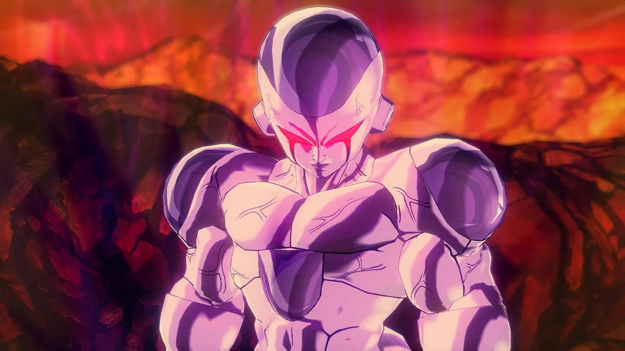 Jovem em roupa de treino levanta halteres ao lado de um console Xbox e pôster de Android de Xenoverse 3