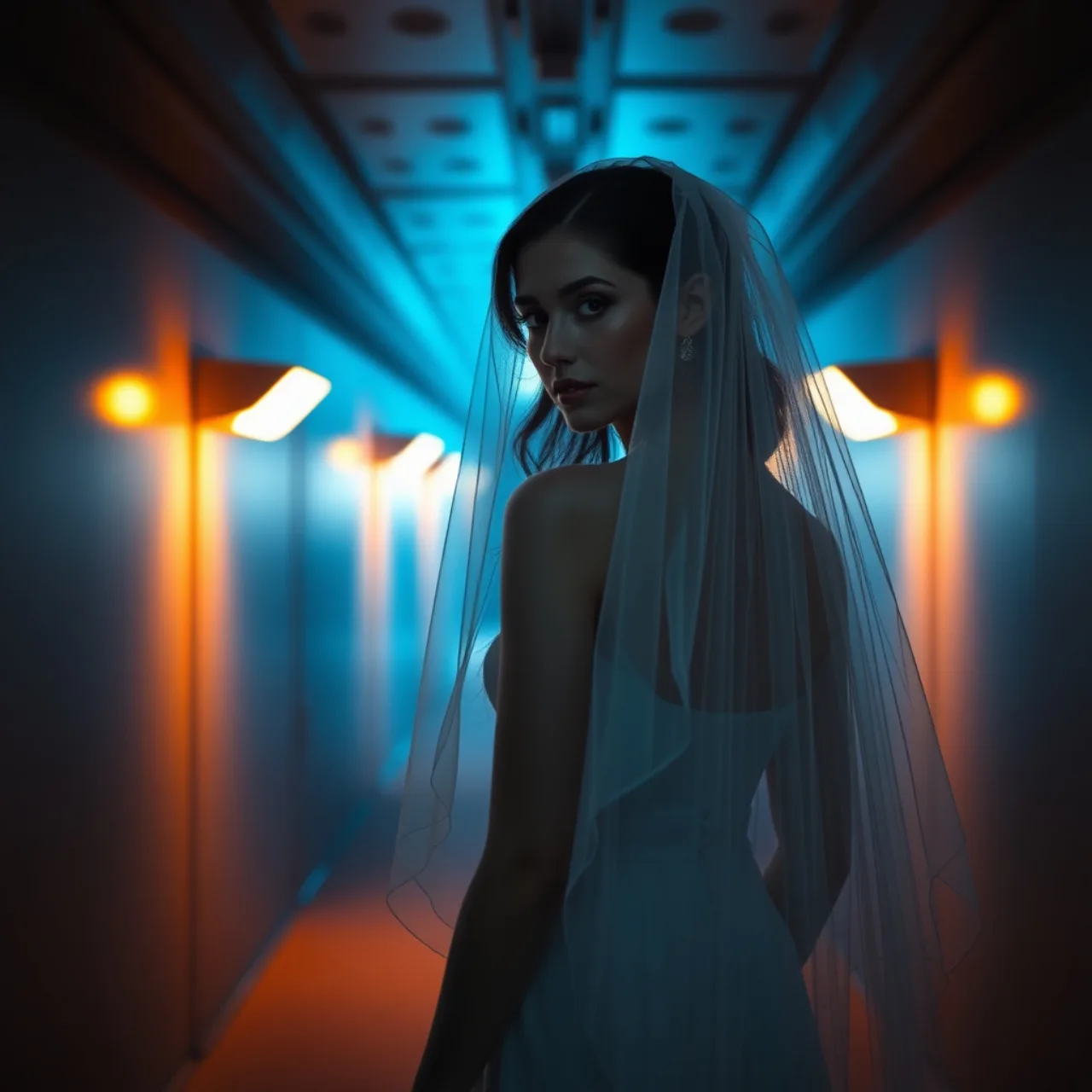 Garota em vestido de noiva estilizado, segurando um controle de videogame, ao fundo um selo “18+” e ícones de censura