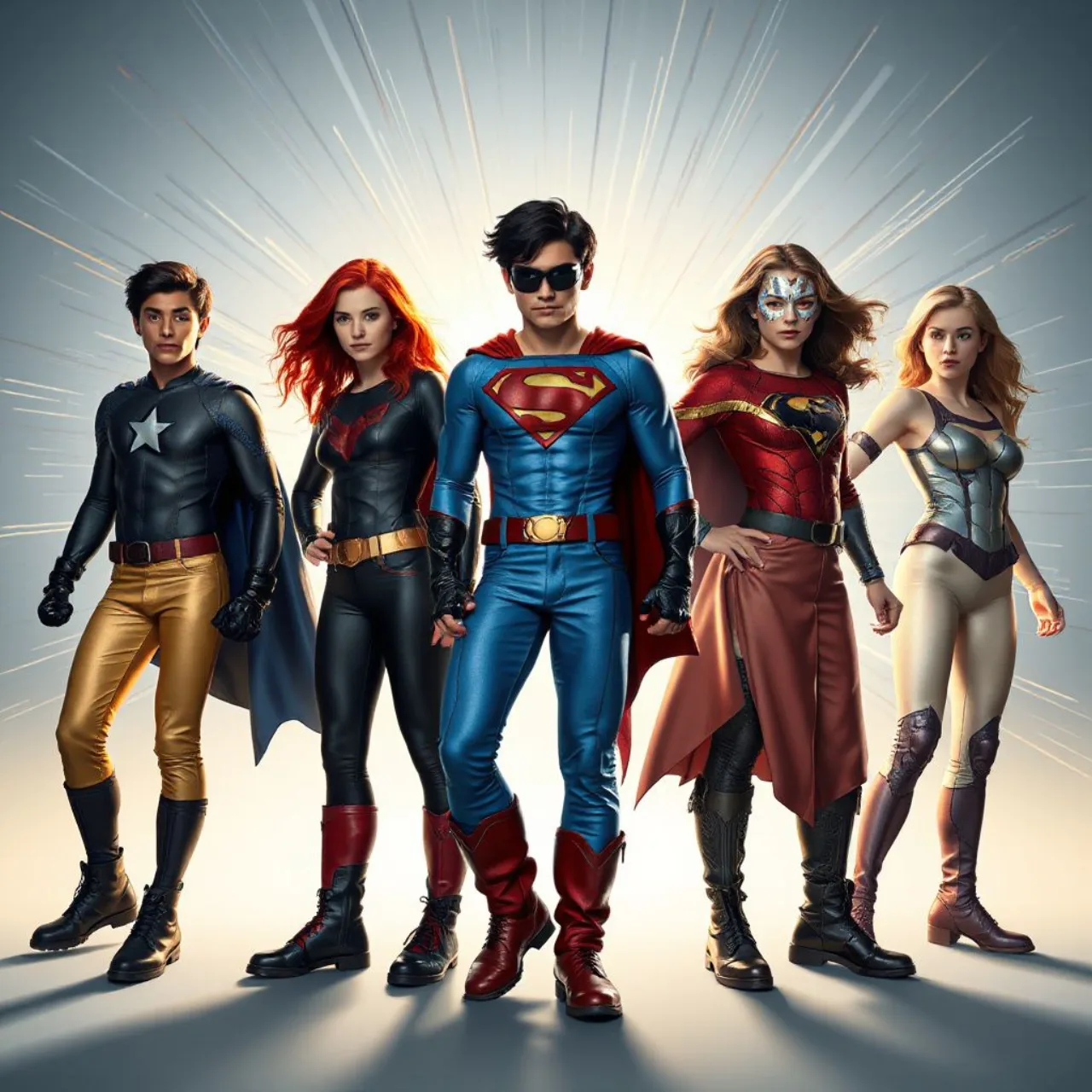 Cyborg, Raven, Dick Grayson, Superboy e Wally West posam em destaque, prontos para enfrentar a própria equipe