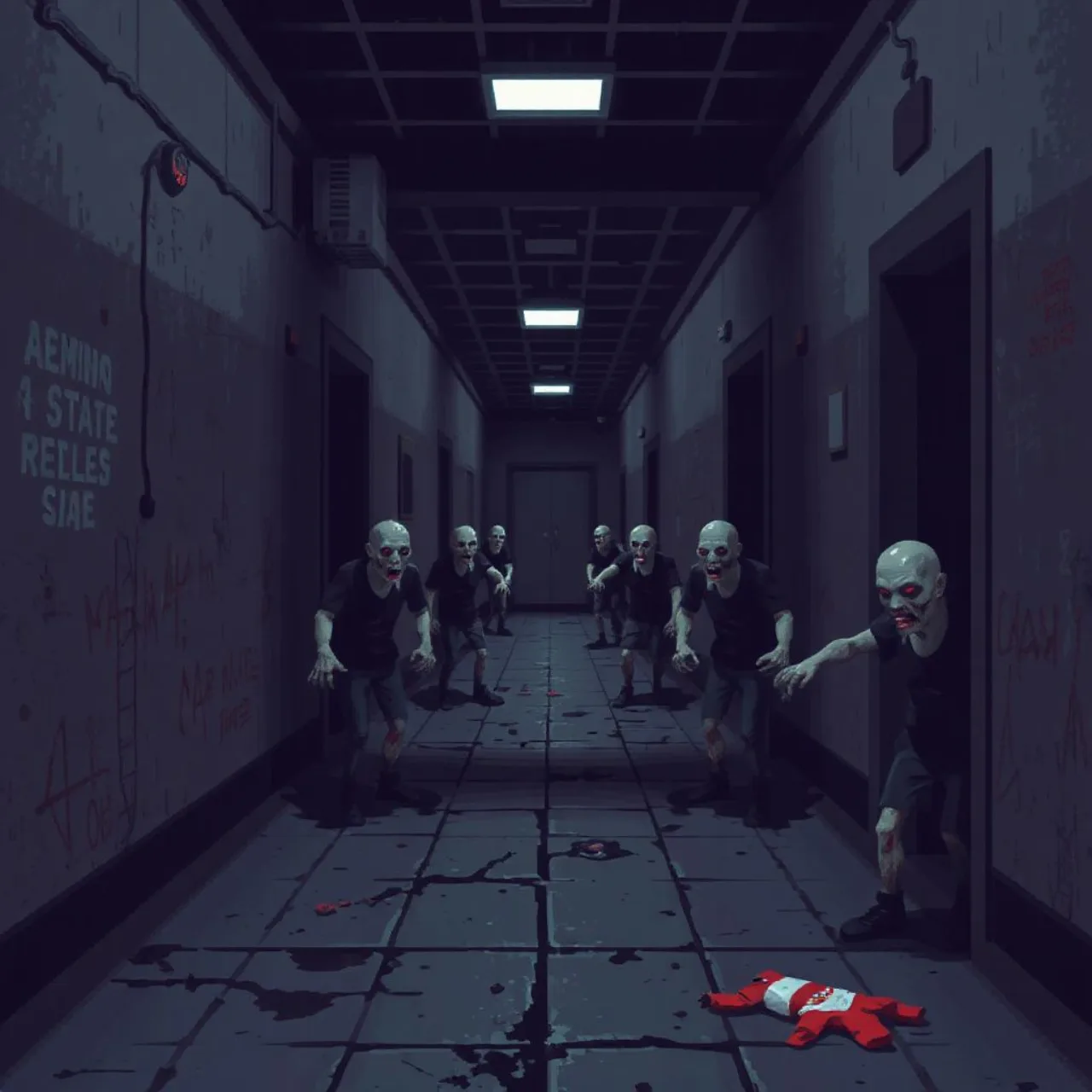 Tela do jogo Dead of the Brain exibe visual novel de terror zumbi em pixel art upscaled