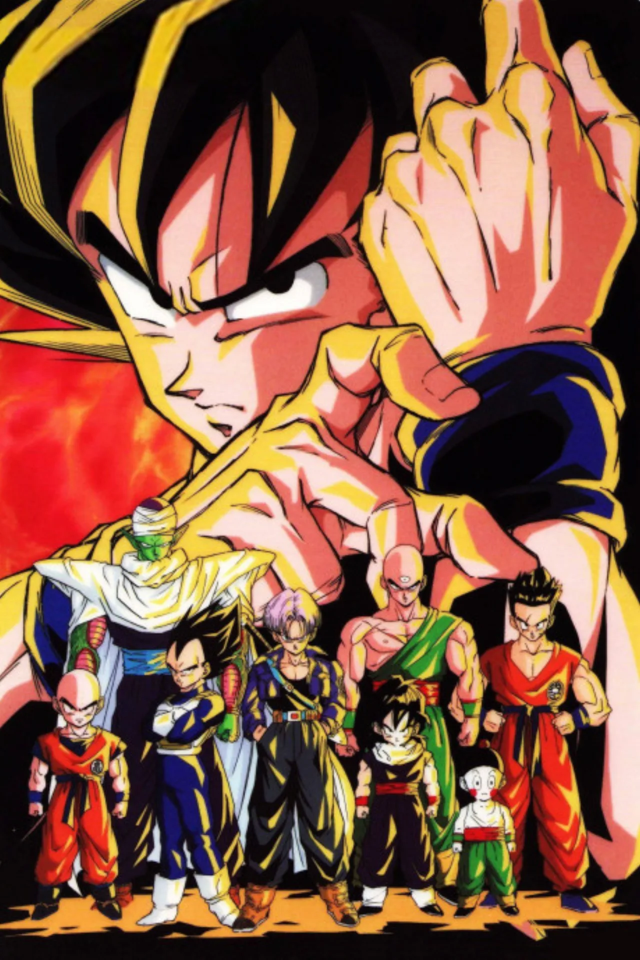 Jovens praticando artes marciais em traje de Goku, com kettlebells e bandeira da Toei ao fundo