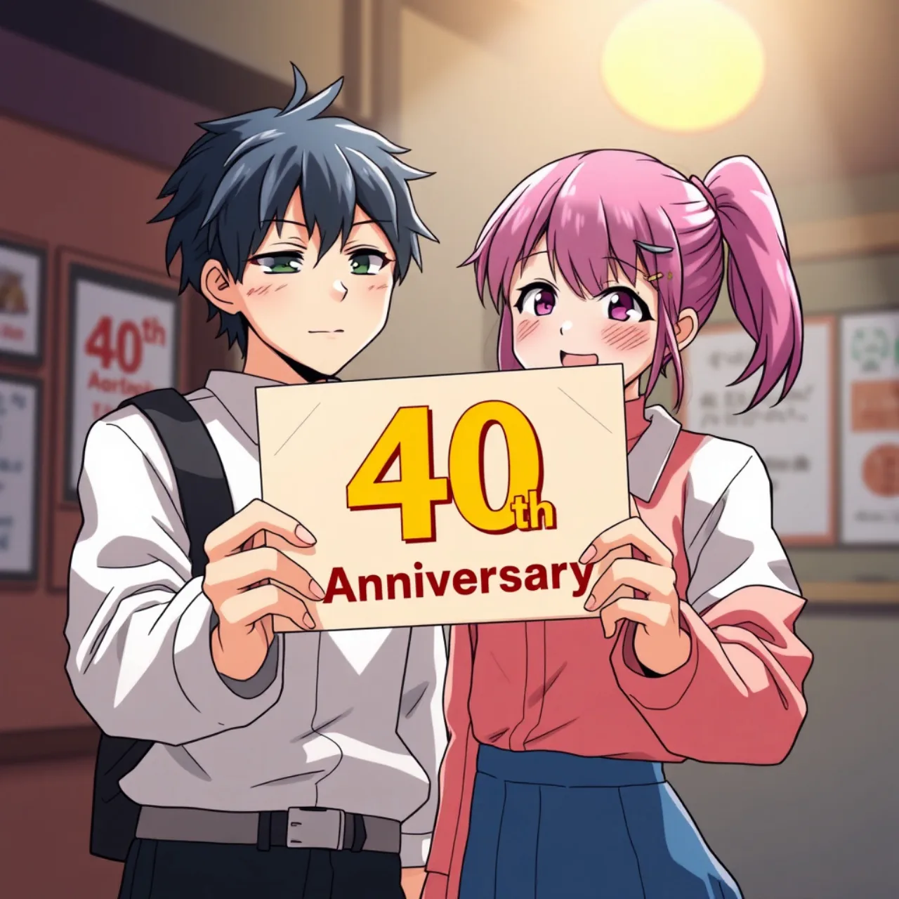 Inori Yuitsuka e Tsukasa Akeuraji praticando alongamento em traje esportivo, com halteres ao fundo