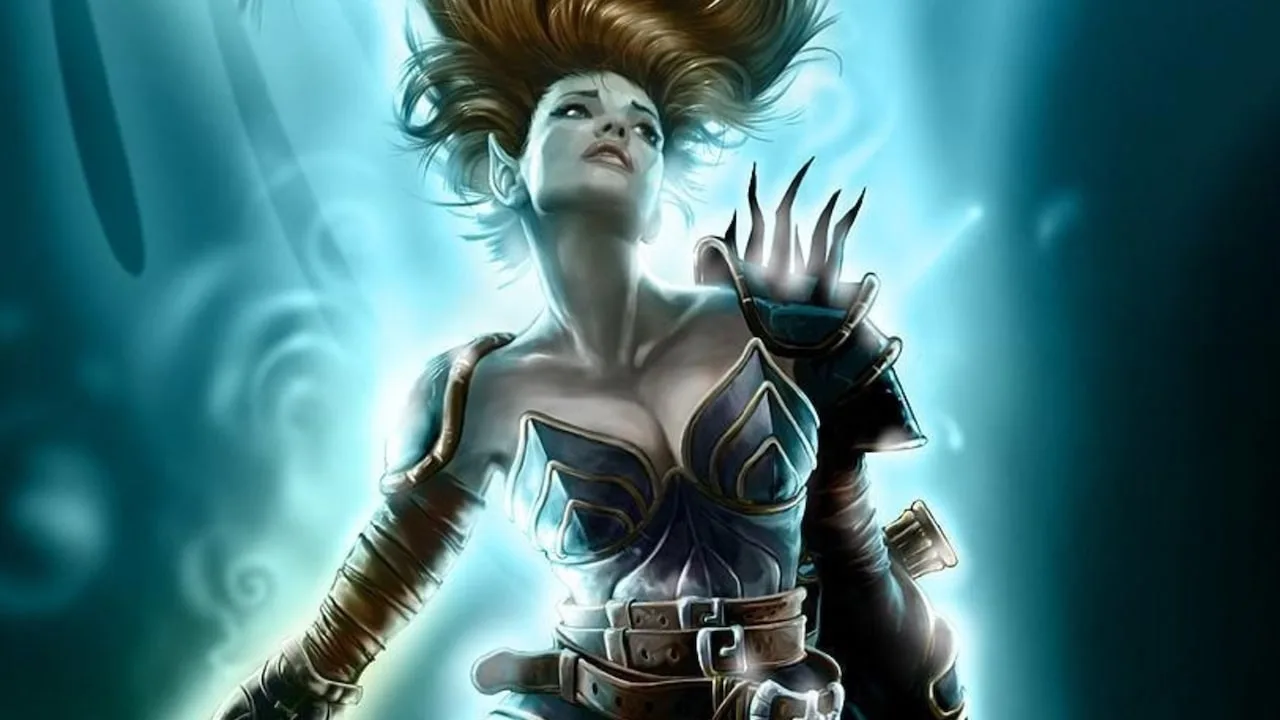 Jogador sentado, headset, segurando halteres, tela com mapa de Neverwinter ao fundo
