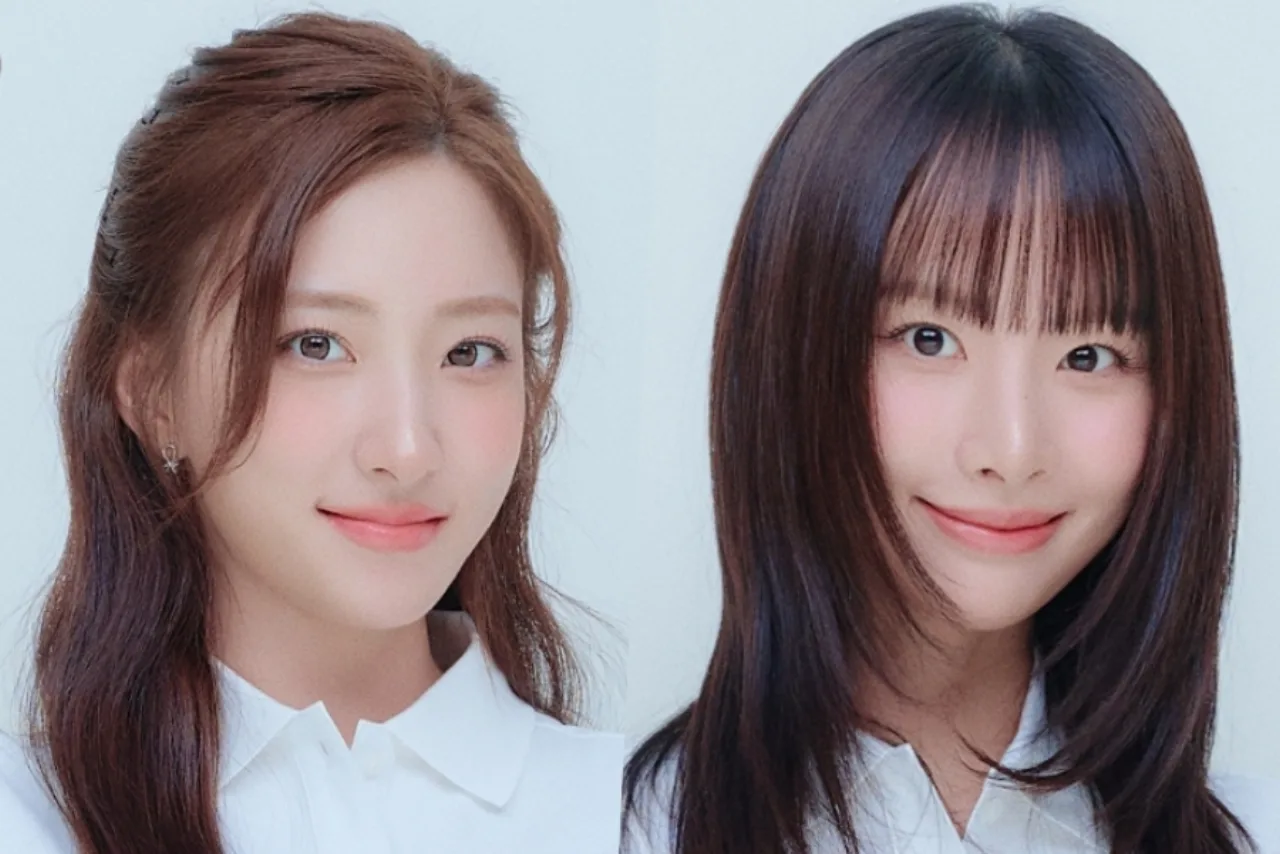 Eunseo e SeolA posam juntas ao lado do logotipo da STARSHIP, com expressão séria e fundo neutro