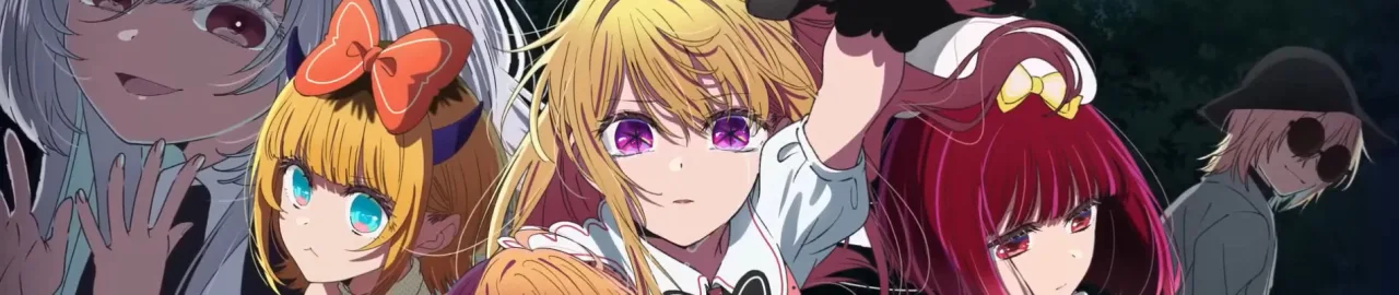 Jovem vestindo camiseta de anime faz agachamento com pôster do teaser de Oshi no Ko ao fundo