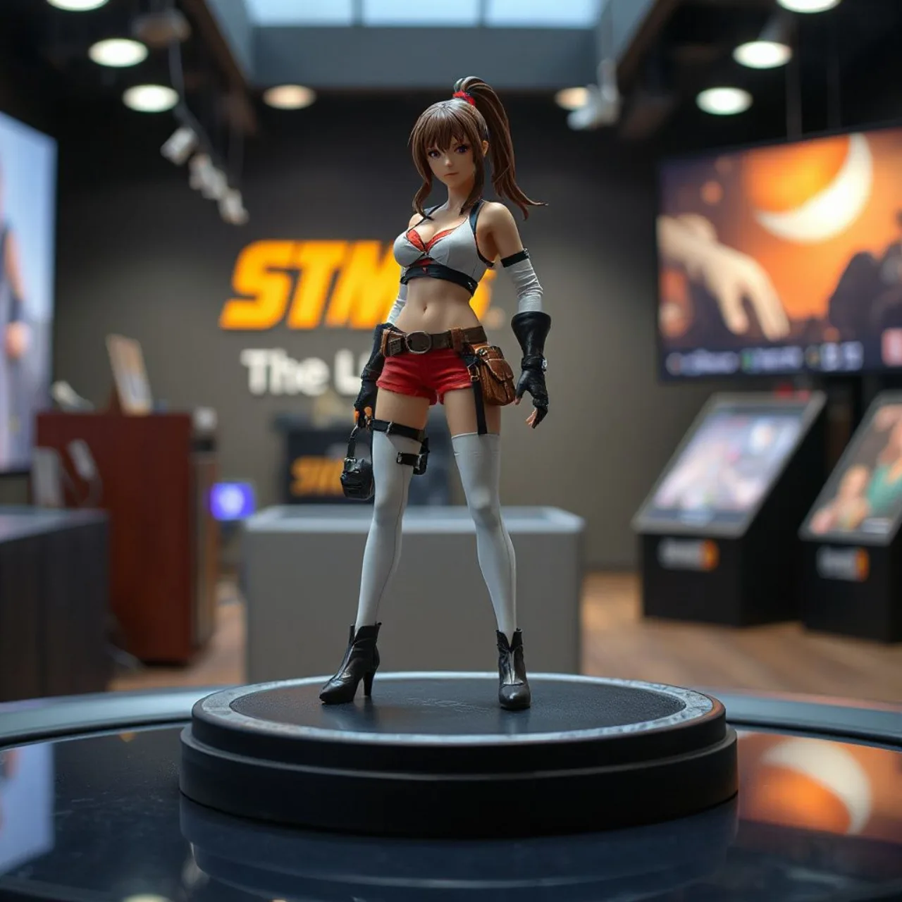 Figura detalhada da Tifa Lockhart da Structure Arts sobre base, ao lado do logo da Square Enix