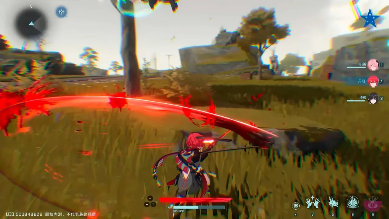Personagem de Wuthering Waves em pose de combate futurista com luzes neon e elementos tecnológicos de Cyberpunk