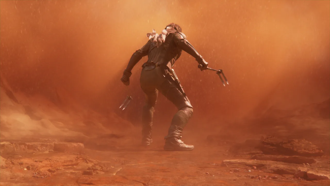 Um jogador segurando o controle do PS5 ao lado de halteres e uma garrafa de água, com a caixa do disco de Dune: Awakening ao fundo