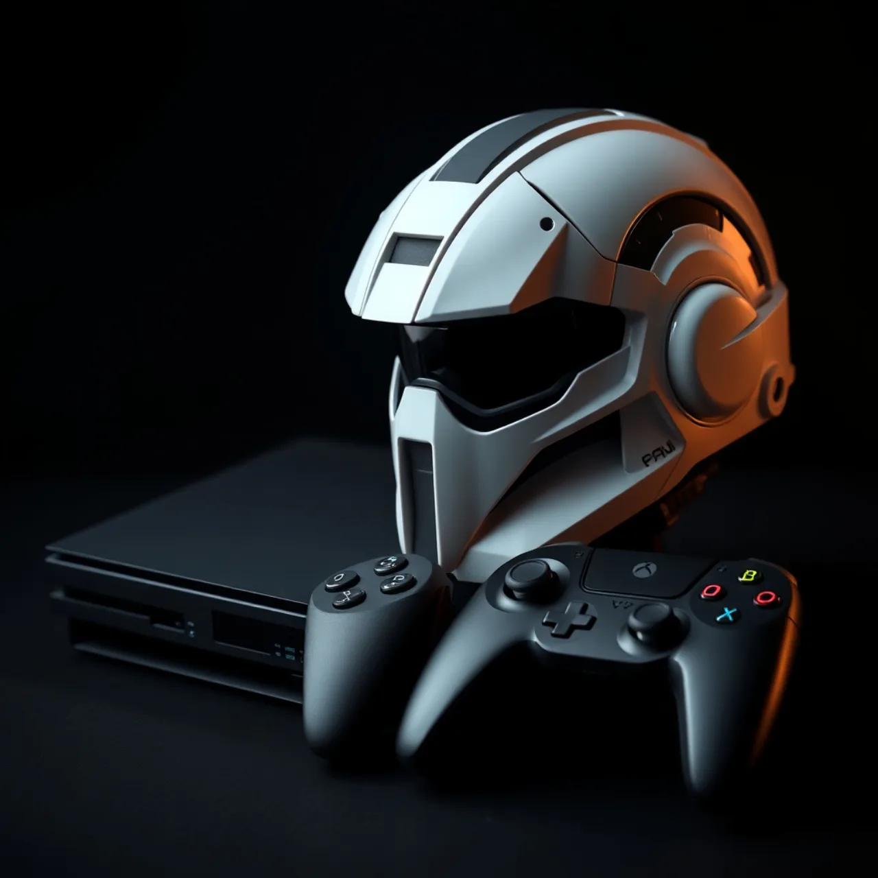 Um gamer sentado no sofá, fazendo flexões enquanto segura o controle do PS5 ao lado de uma garrafa de água e um bowl de frutas