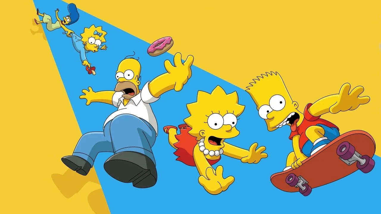 Mulher em leggings fazendo polichinelos enquanto assiste à estreia da 38ª temporada de The Simpsons na TV