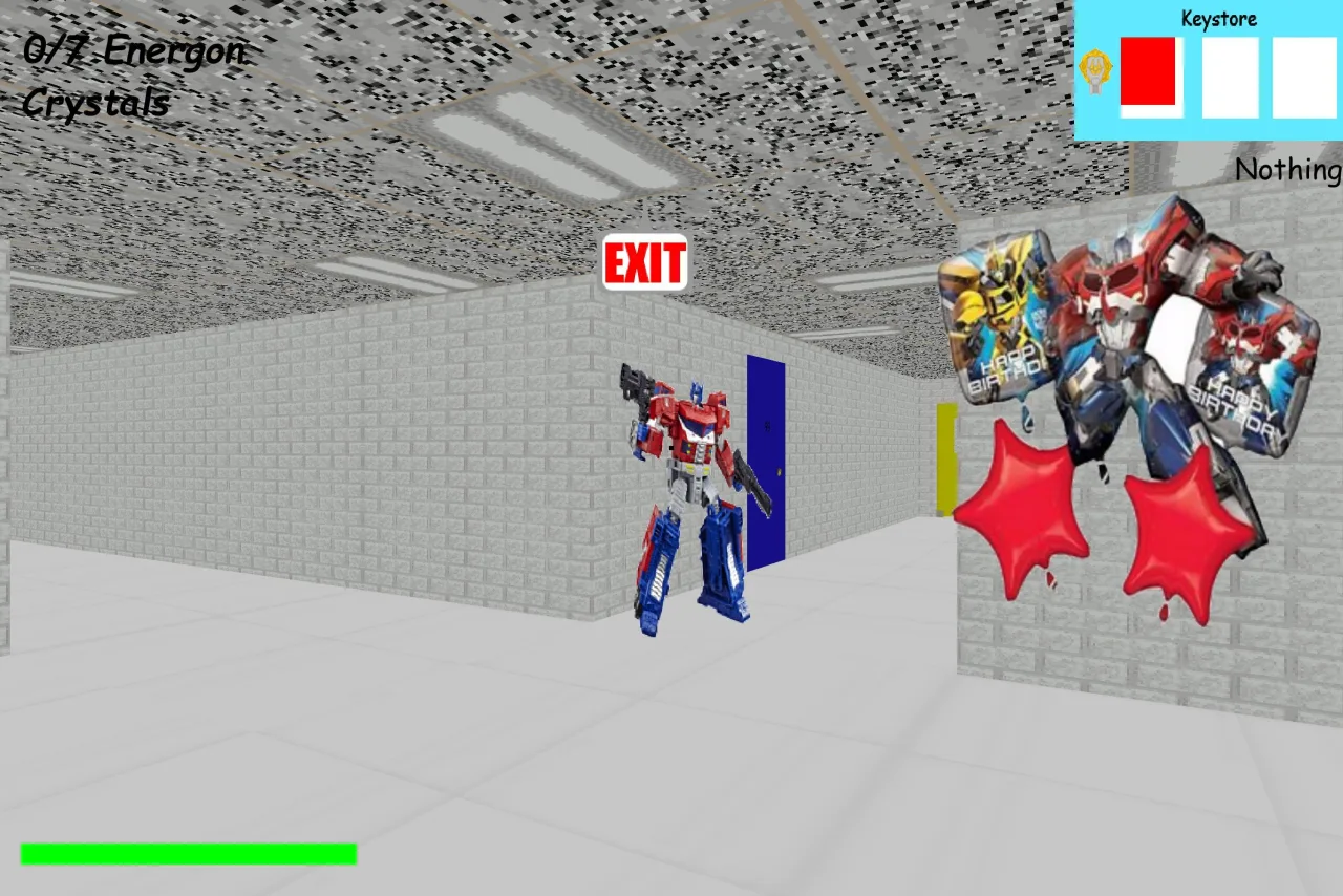 Homem em roupa esportiva faz agachamento segurando controle de videogame com miniatura do Optimus Prime