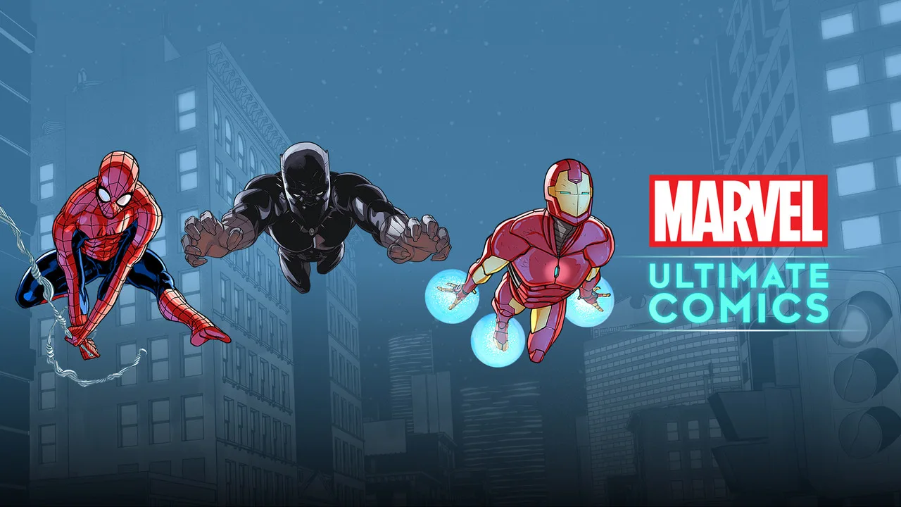 Miles Morales em posição de agachamento segurando uma caixa tecnológica brilhante em uma academia moderna
