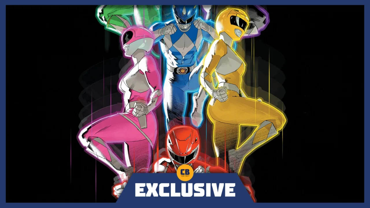 Ilustração dinâmica de um Power Ranger em pose de combate, destacando traços artísticos e cores vibrantes do livro
