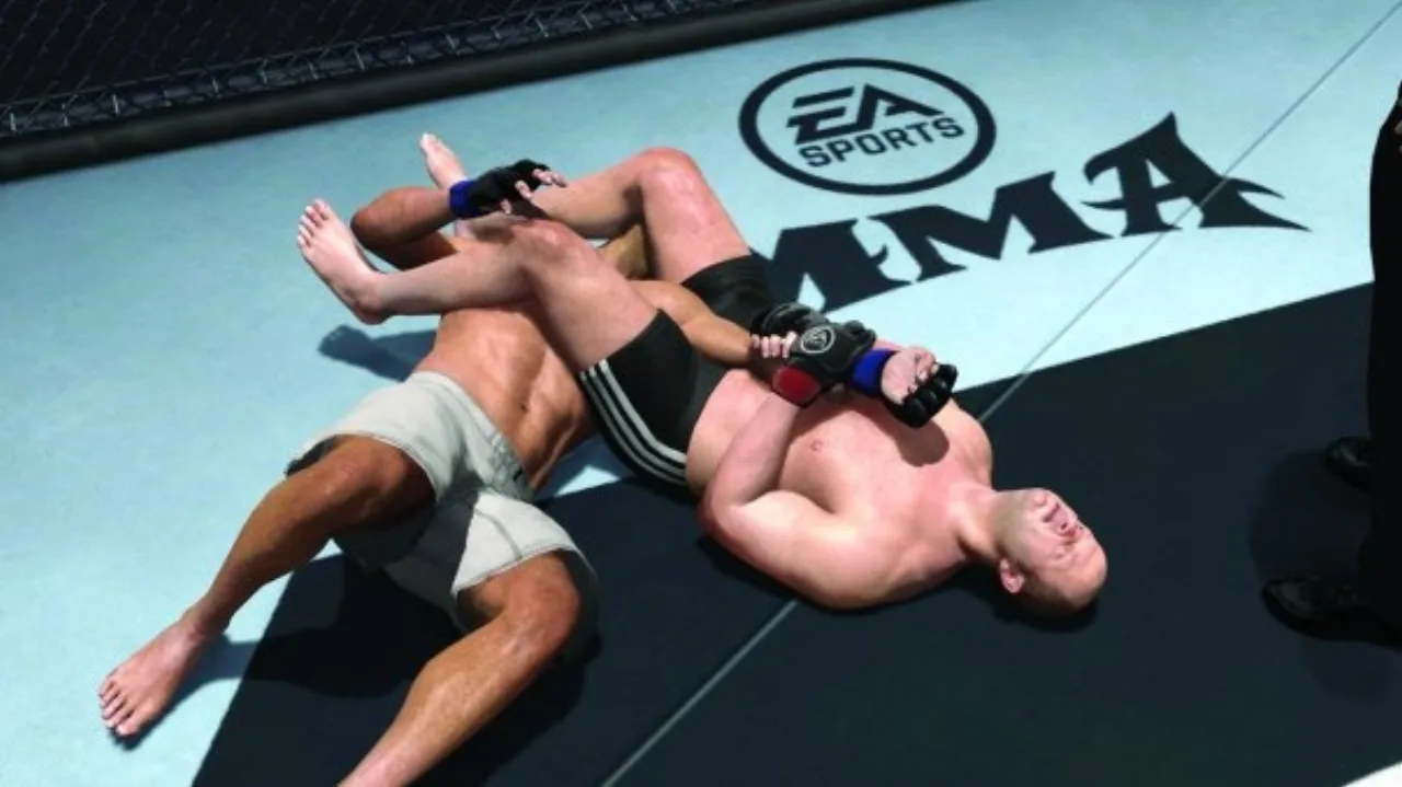 Jogador de videogame segurando controle de NHL 27, ao lado de garrafa de água e barra de proteína