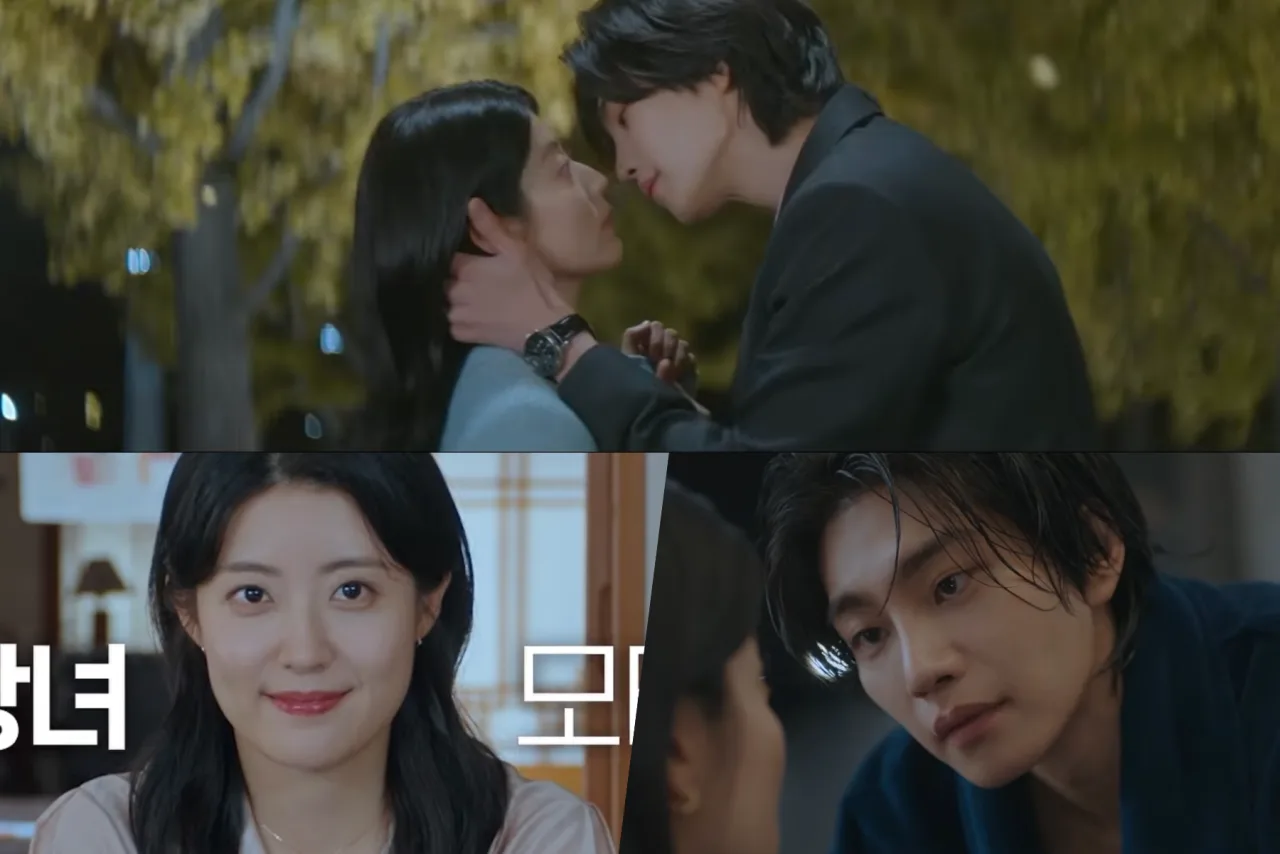 Kim Jae‑Yeong em terno segurando protótipo de sex‑toy ao lado de Nam Ji‑Hyun conservadora, com logo ‘Make Me Tingle’