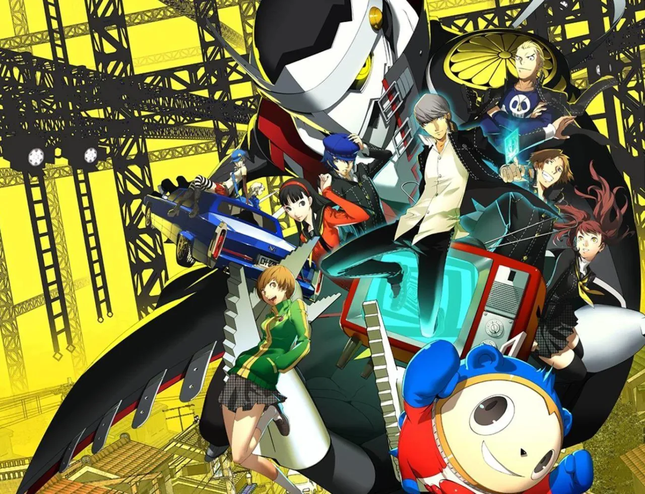 Jovem em roupa esportiva joga Persona 4 Revival no console, segurando garrafa d'água e usando fone de ouvido