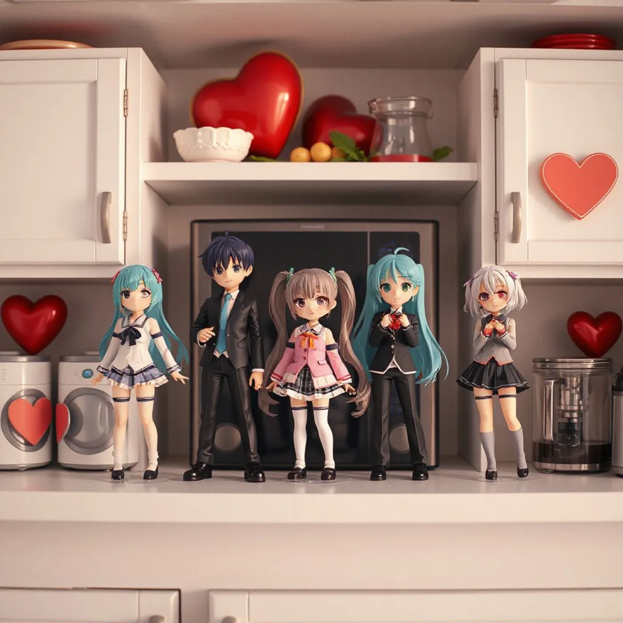 Kitchen Car em forma de carro de cozinha e figura Cupid ao lado, com logos de A Certain Magical Index e Railgun