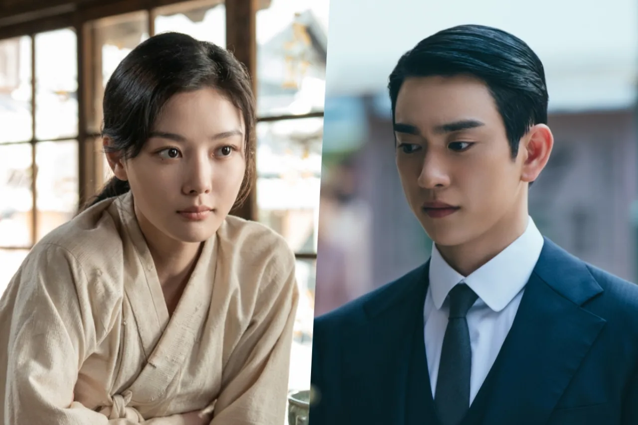 Park Jinyoung aparece em traje da era colonial, ao fundo um pano de fundo histórico e o logo “100 Days of Deception”