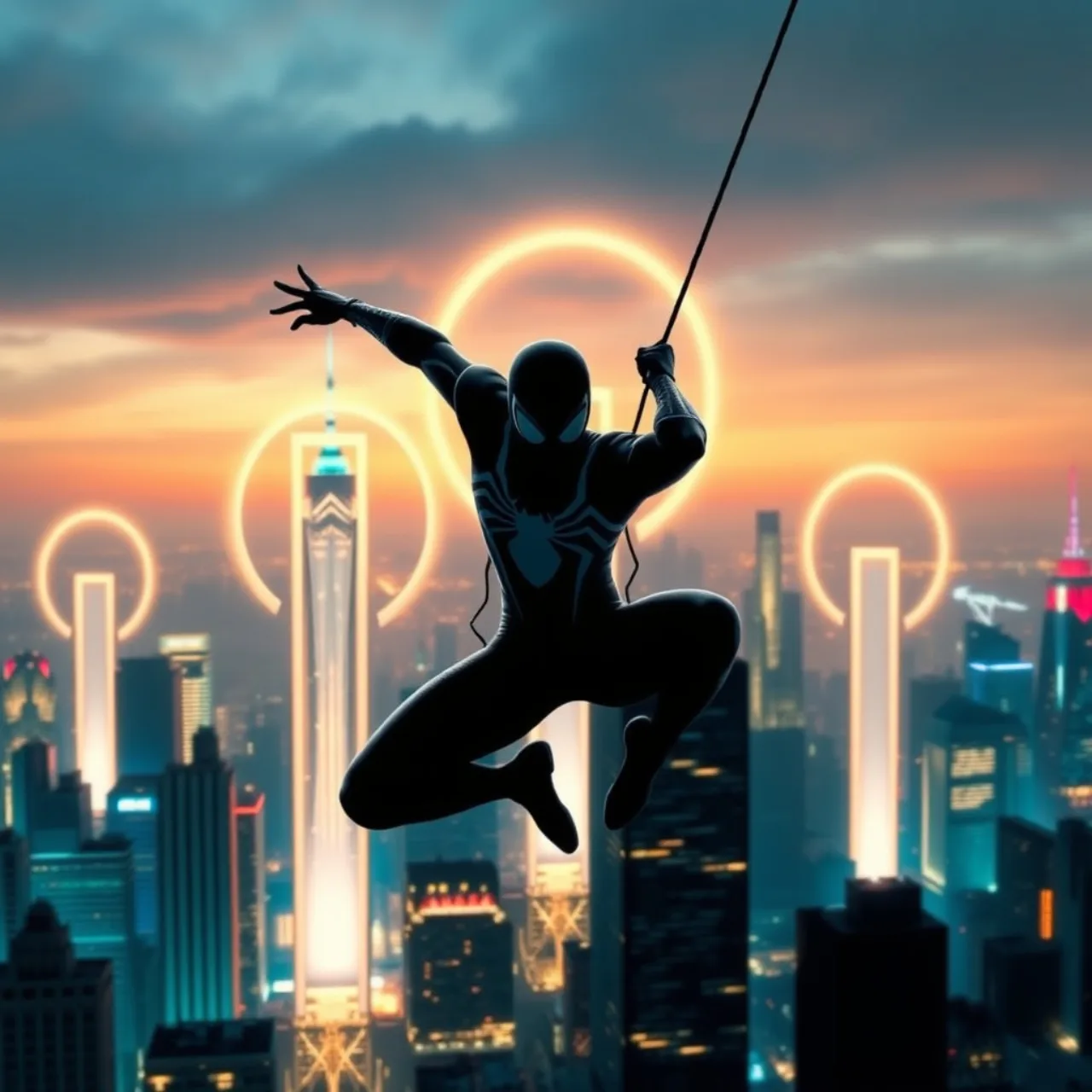 Um jovem atleta em roupa de treino vermelha e azul, estilo Miles Morales, faz flexões com uma máscara de Spider‑Man ao fundo