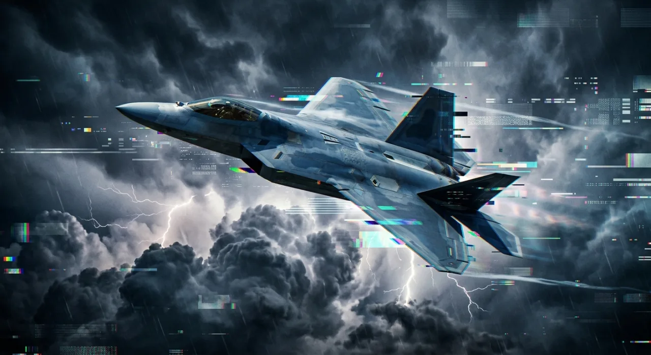 Logotipo de Ace Combat 8 sobre fundo azul, com um caça de combate voando ao lado de um controle de PS5