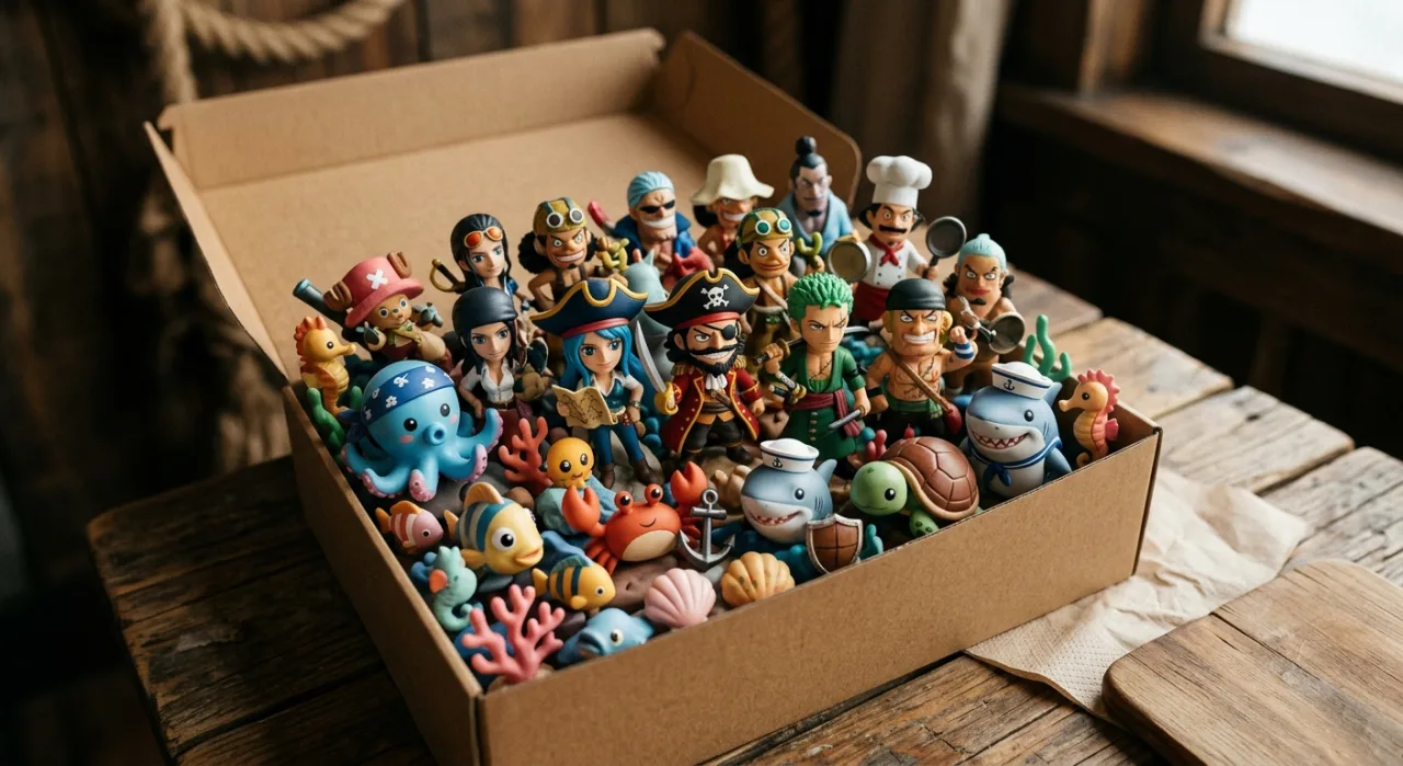 Jovem faz flexões ao lado de um Happy Meal com brinquedo de One Piece e copo de suco verde