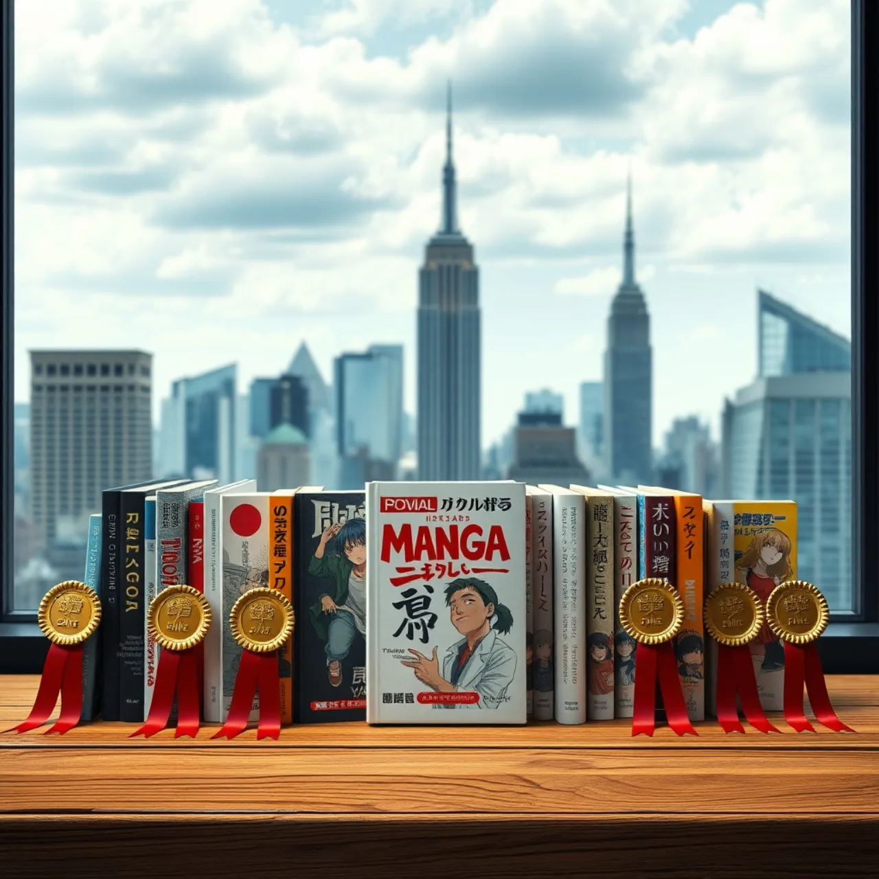 Capa colorida de mangá ao lado de bandeira brasileira, com troféu dourado e selo “American Manga Awards 2026”