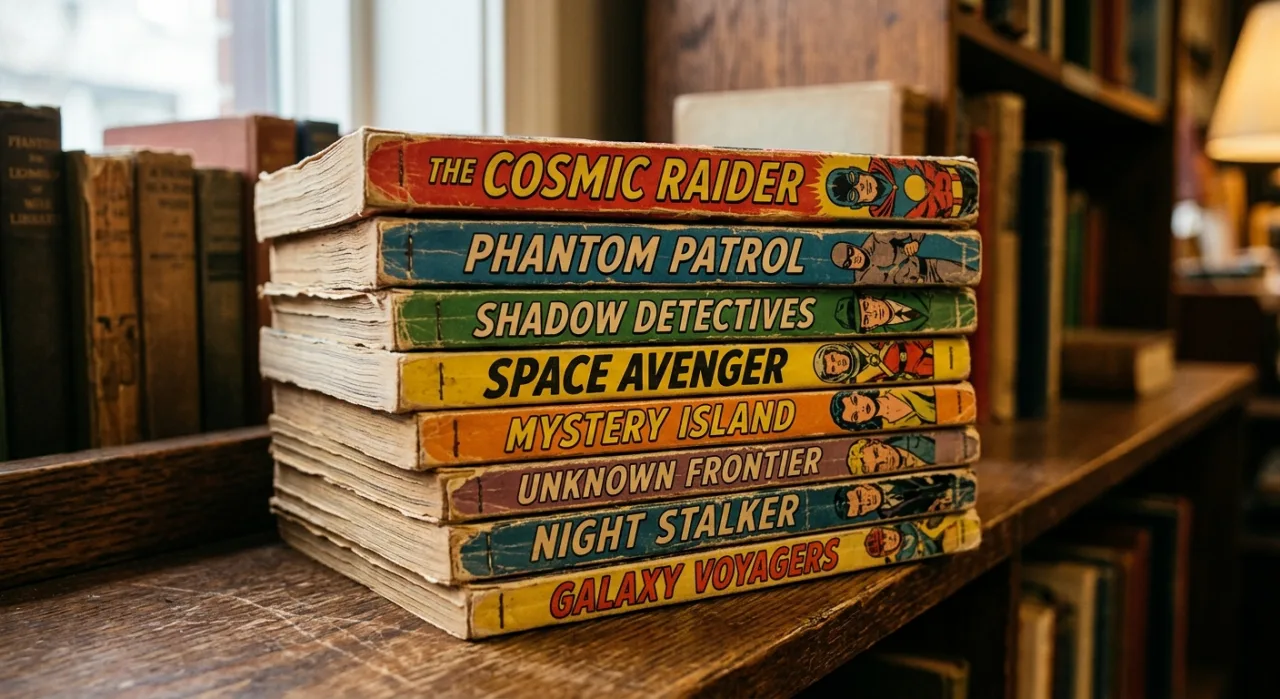Jovem levanta halteres ao lado de pilhas de quadrinhos Epic Comics clássicos, com capa de “The Punisher” em destaque