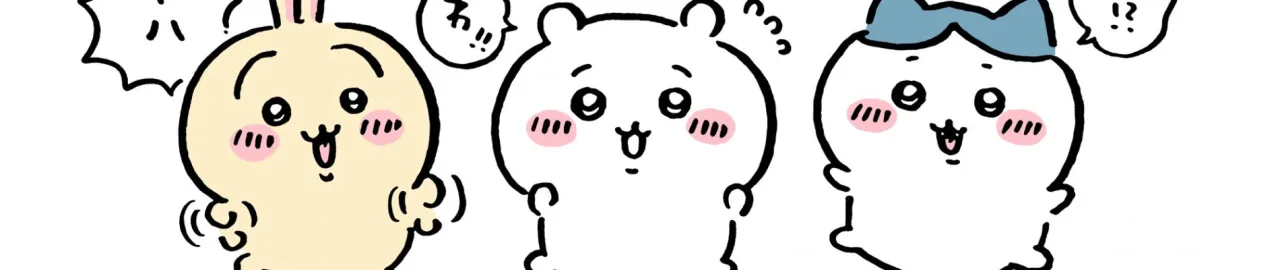 Personagem Chiikawa praticando ioga ao lado de uma tigela de frutas frescas e uma garrafa de água em um tapete