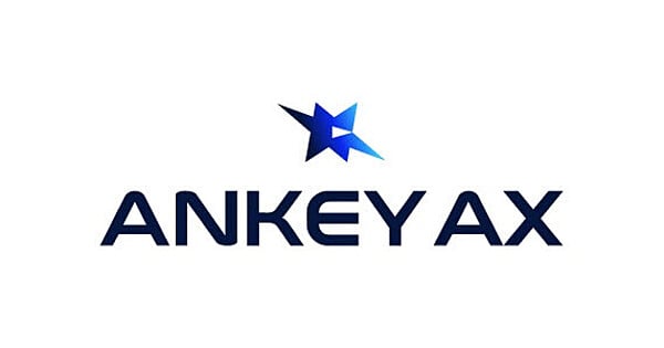 Logotipo da Ankey AX ao lado do antigo Topco Media, rodeado por ícones de IA e painéis de webtoon digital