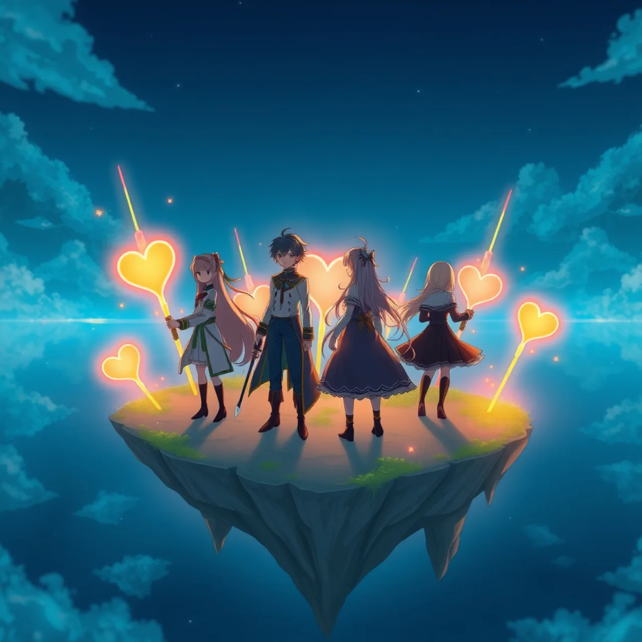 Um console Nintendo Switch com controle nas mãos, ao fundo um poster estilizado da logo de Kingdom Hearts em tons azul‑preto