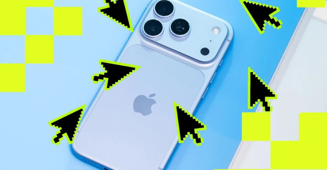 iPhone 18 Pro exibindo sua lente com abertura variável ao lado de telas de edição fotográfica da Apple