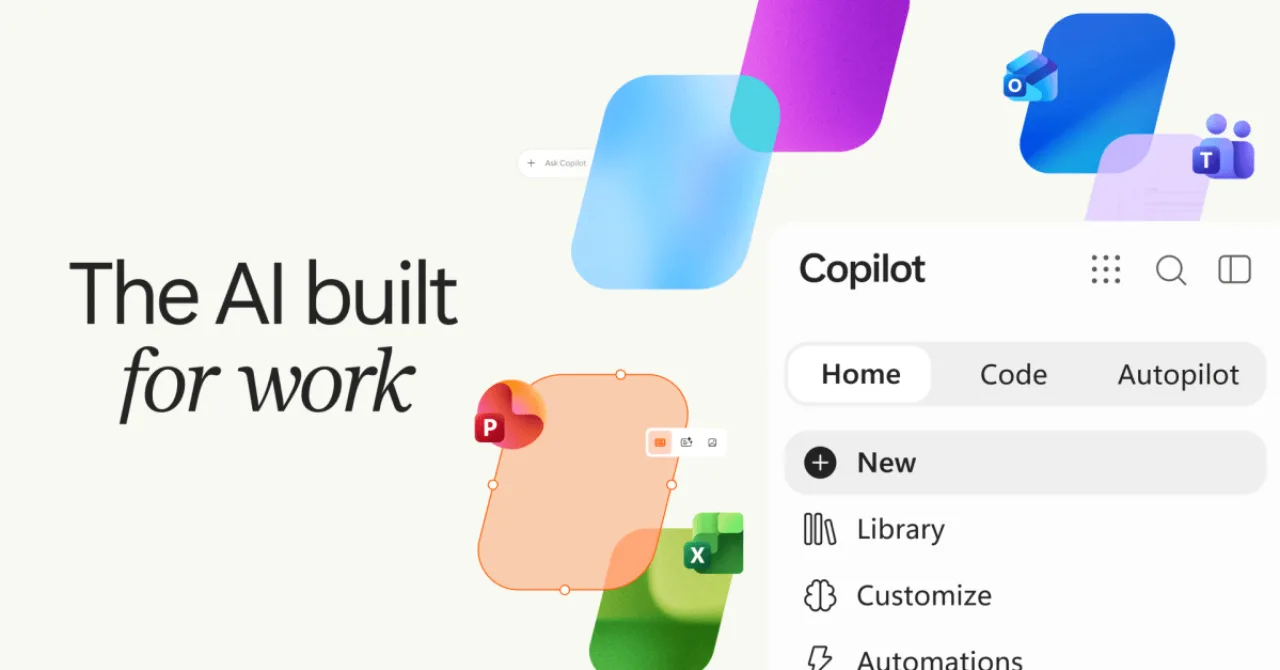 Tela do Copilot Super App da Microsoft exibindo chat, código e agentes de IA ao lado do logo da empresa
