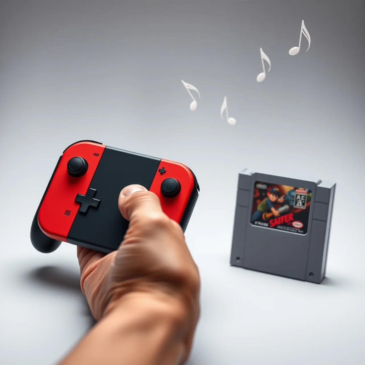 Jovem correndo ao ar livre com fones, segurando um Nintendo Switch exibindo a nova playlist de Mario Kart
