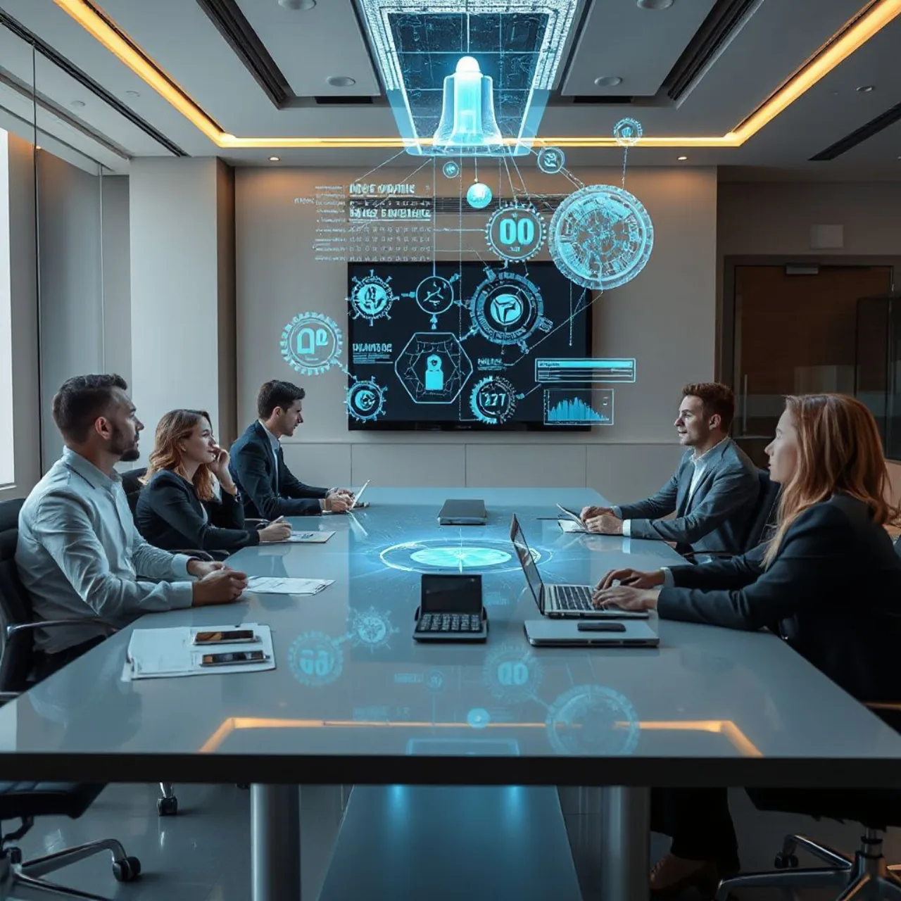 CEO da OpenAI, Anthropic, DeepMind e SpaceX reunidos ao redor de mesa, com logos das empresas ao fundo
