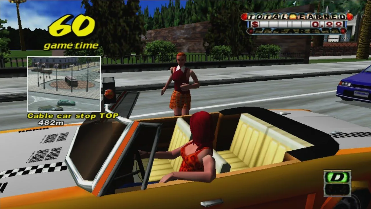 Jogador suando, correndo na esteira enquanto segura o controle do Crazy Taxi, com garrafa d'água ao lado