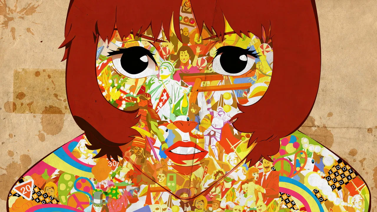 Jovem de moletom assistindo Paprika no tablet, enquanto faz alongamento de yoga em tapete colorido